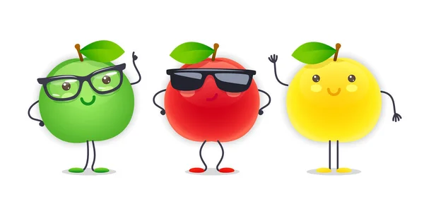 Personagem Apple Com Várias Expressões Faciais Conjunto Ilustração Vetorial Frutas — Vetor de Stock