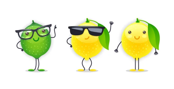Personagens Limão Limão Com Várias Expressões Faciais Conjunto Ilustração Vetorial — Vetor de Stock