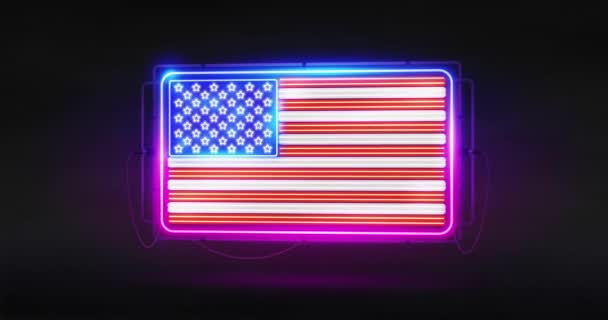Вывеска Neon Usa Flag Signboard Dark Background Видеоматериалы Дню Независимости Стоковое Видео