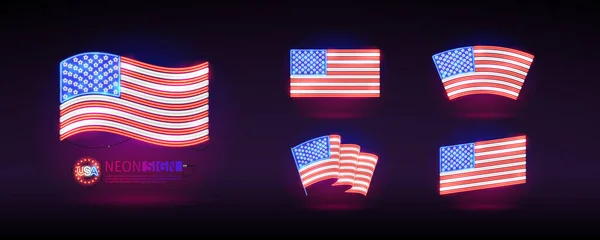 Neon Usa Flaggen Auf Dunklem Hintergrund Vektorcliparts Zum Unabhängigkeitstag Und — Stockvektor