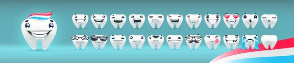 Мультиплікаційні Зуби Значки Великий Набір Вашого Стоматологічного Проекту Колекція Симпатичних — стоковий вектор