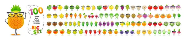 Cartoon Styte Ovoce Zelenina Charakteristika Ikony Big Set Pro Váš — Stockový vektor