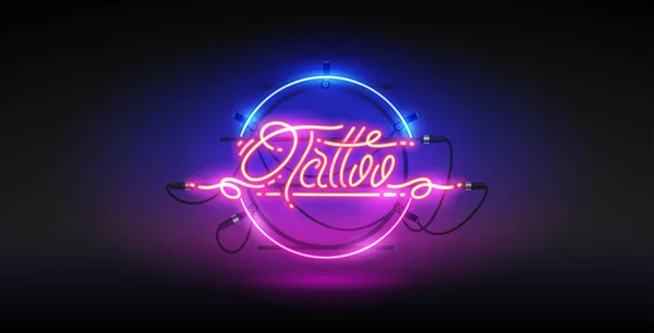 Retro Neon Tattoo Signboard Dark Background Retro Style Vector Clip — Stock Vector