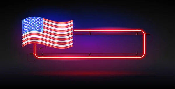 Neon Usa Vlag Met Frame Kopieerruimte Donkere Achtergrond Vector Clipart — Stockvector
