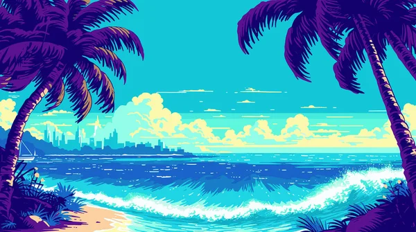 Tropische Zomer Strand Illustratie Met Palmbomen Vectorillustratie — Stockvector