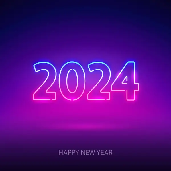 Šťastný Nový Rok 2024 Neon Sign Vektorová Ilustrace Pro Rekreační — Stockový vektor