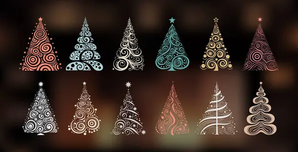 Set Árboles Abstractos Navidad Logo Plantilla Símbolo Perfecto Para Una — Vector de stock