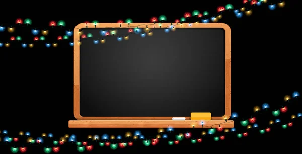 Christmas Banner Blackboard Lights Suitable Leisure Educational Projects Isolated Black — Stock Vector