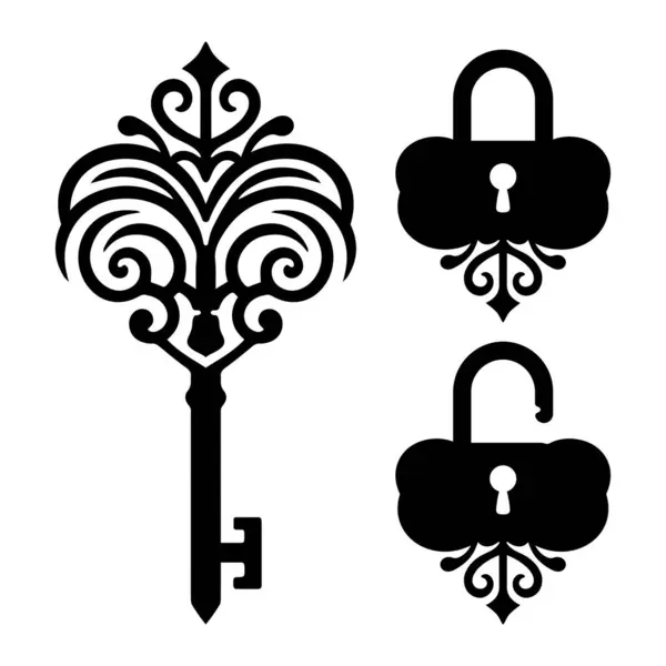 Abstraktes Altes Türschlüssel Form Schwarz Weiß Vektor Symbol Logo Oder — Stockvektor
