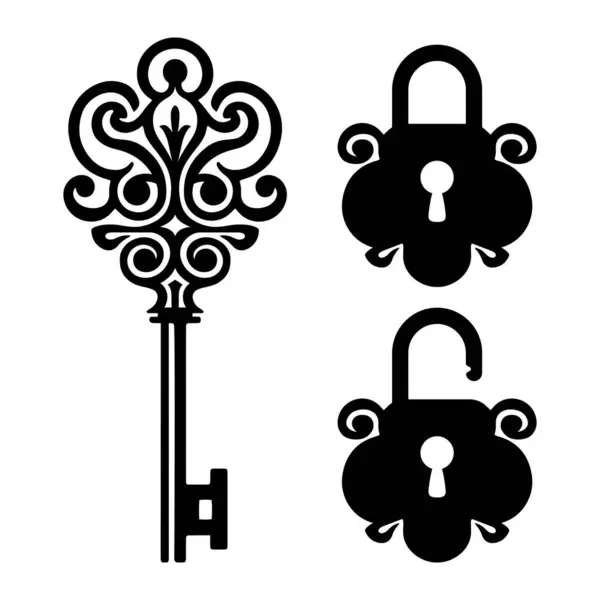 Forma Llave Puerta Vieja Abstracta Vector Icono Blanco Negro Logo — Vector de stock