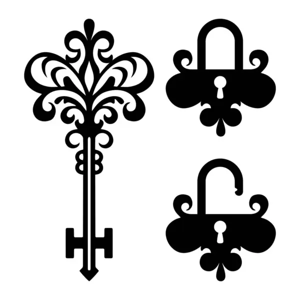 Abstraktes Altes Türschlüssel Form Schwarz Weiß Vektor Symbol Logo Oder — Stockvektor