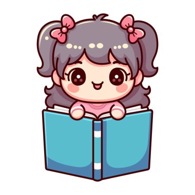 Çizgi film tarzında şirin bir kızla Çocuk İkonu. Beyaz arka planda izole edilmiş. Kesme yolları dahil.