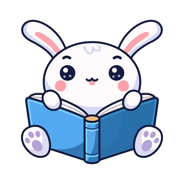 Icona Libro Bambini Con Simpatico Coniglio Stile Cartone Animato Isolato — Vettoriale Stock