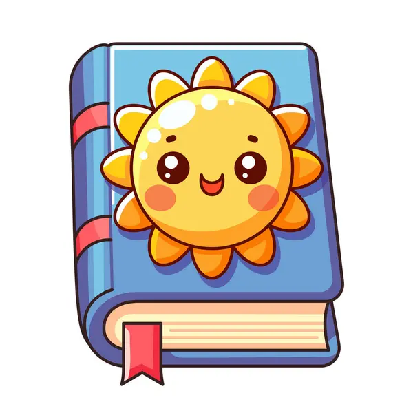 Icona Libro Bambini Con Sole Carino Stile Cartone Animato Isolato — Vettoriale Stock