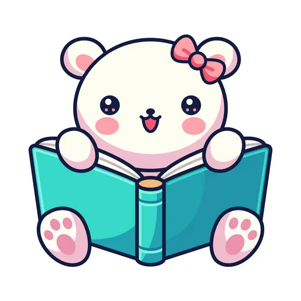 Ícone Livro Das Crianças Com Urso Bonito Estilo Dos Desenhos — Vetor de Stock