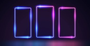 Three Glowing Neon Rectangle Frames Set. Perfect vector clip art for your design. clipart