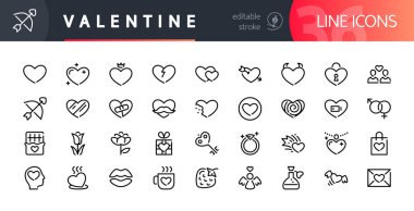 Düzenlenebilir Vuruşlu 36 Sevgililer Günü Hattı Simgesi. İnternet, bilgi grafikleri ve uygulamalar için uygun. Beyaz arkaplanda izole.