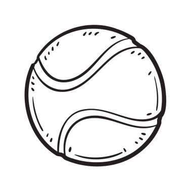 Çizgi film tarzında bir tenis topunun Doodle Vector Illustration 'u. Beyaz arka planda izole edilmiş. Spor malzemeleri minimalist ikonu. Rekabet için ideal etkinlik ve spordan esinlenilmiş yaratıcı projeler.