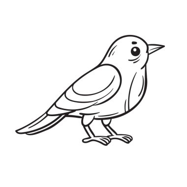 Çizgi film tarzında bir kuşun Doodle Vektör İllüstrasyonu. Beyaz arka planda izole edilmiş. Minimalist bir doğa ikonu. Çocuk kitapları, eğitim materyalleri ve çevre dostu projeler için mükemmel..