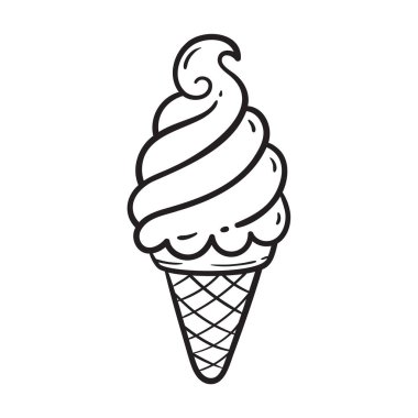 Dondurmanın Çizgi Film Tarzı 'ndaki Doodle Vektör İllüstrasyonu. Beyaz arka planda izole edilmiş. Komik çizim tarzı ikonu. Yaz temalı, tatlı ya da çocuklarla ilgili projeler için ideal.