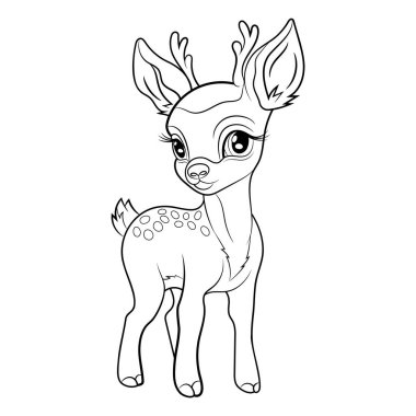 Çizgi film tarzında bir geyiğin Doodle Vektör İllüstrasyonu. Beyaz arka planda izole edilmiş. Hayvan temalı tasarım projeleri, çıkartmalar ve boyama kitabı için mükemmel..