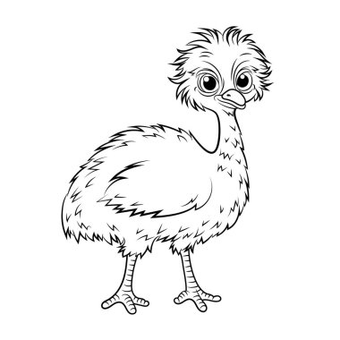 Emu 'nun Çizgi Film Tarzı' ndaki Doodle Vektör İllüstrasyonu. Beyaz arka planda izole edilmiş. Hayvan temalı tasarım projeleri, çıkartmalar ve boyama kitabı için mükemmel..