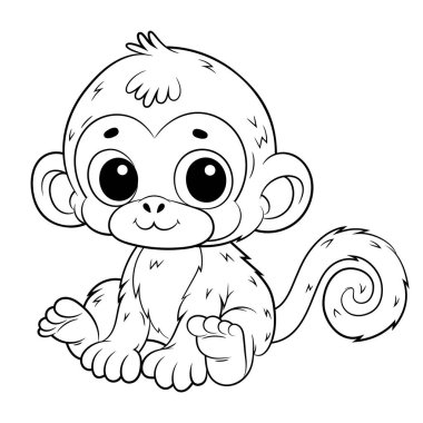 Çizgi film tarzında bir maymunun Doodle Vektör İllüstrasyonu. Beyaz arka planda izole edilmiş. Hayvan temalı tasarım projeleri, çıkartmalar ve boyama kitabı için mükemmel..