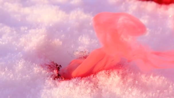 地球温暖化を象徴する雪から立ち上がる赤い煙 — ストック動画