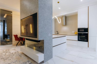 This is a beautifully designed modern kitchen that features sleek finishes along with contemporary elements