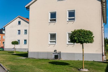 Sweden, Knislinge  July 30, 2022: Typical low-rise housing, residential building in Europe. Urbanism, architecture. Concept of a building.