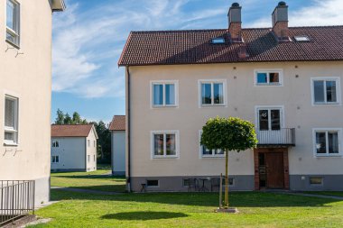 Sweden, Knislinge  July 30, 2022: Typical low-rise housing, residential building in Europe. Urbanism, architecture. Concept of a building.