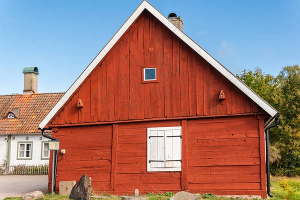 Старый Красный Деревянный Дом Винтажном Стиле Scandian Традиционный Шведский Дом — стоковое фото