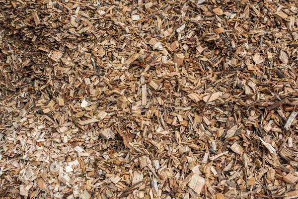 stock image Sawdust pile, bunch of wood pieces, chips outdoors in a warehouse