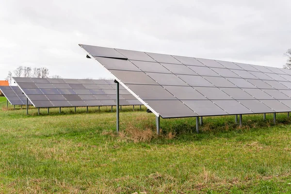 Lot Big Solar Panels Field Energy Saving Ecological Modern Technology — Stock Photo, Image