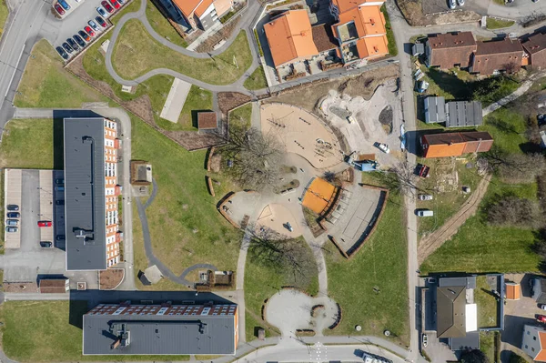 Uitzicht Vanuit Lucht Een Speeltuin Europese Stad Dorp Zweden Reconstructie — Stockfoto