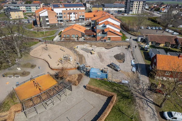 Letecký Pohled Hřišti Evropském Městě Vesnice Švédsku Rekonstrukce Dětského Hřiště — Stock fotografie