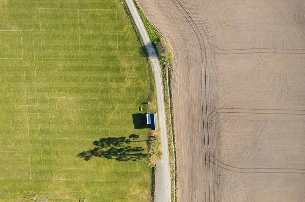 Luchtfoto Van Velden Voetbalveld Landbouw Zonnige Dag Geweldige Natuur Ecologie — Stockfoto