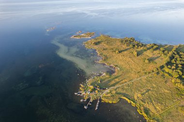 Deniz manzarası, deniz manzarası, deniz manzarası. Vahşi doğa ve su. Taşlar, çimenler ve su. Dokunulmamış doğa. Ulusal doğa rezervi, ulusal park.