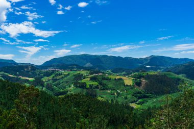 Mountain landscape Basque Country, Spain. Mountains covered with forest and green grass