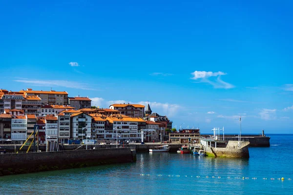 stock image Port of Lekeitio .Lekeitio embankment, stylish houses on the Atlantic Ocean, Bizkaia Basque Country, Spain