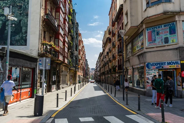 stock image Bilbao, Basque Country, Spain - 11 06 2022: narrow streets with colorful balconies, Bilbao, Spain