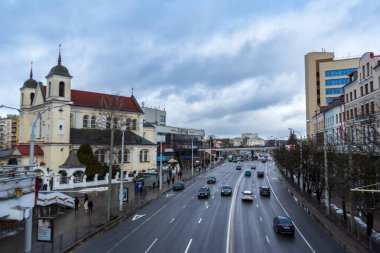 18.02.2024 - Minsk, Belarus: Nemiga Caddesi, Minsk şehri, Belarus Cumhuriyeti 'nin başkenti.