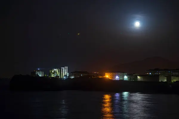 stock image night view of View of Church of Santa Maria de la Asuncion Castro Urdiales Santa Ana Castle.