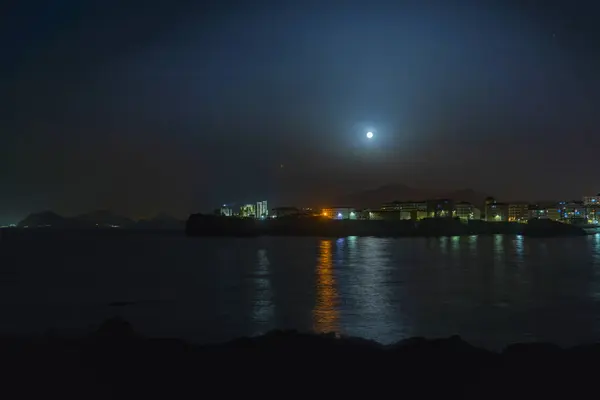 stock image night view of View of Church of Santa Maria de la Asuncion Castro Urdiales Santa Ana Castle.