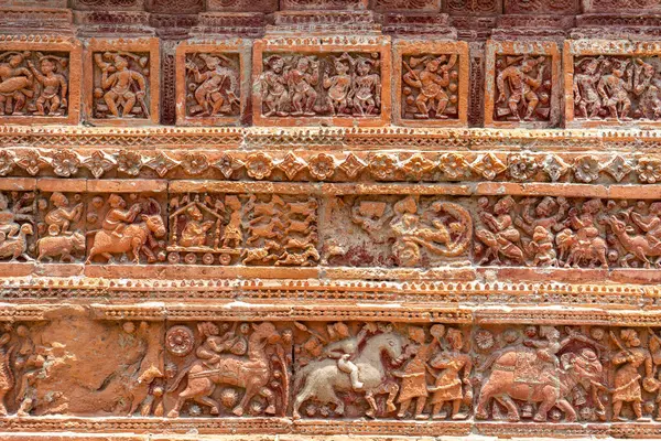 Stock image Closeup view of carved terracotta on ancient Govinda temple in Puthia religious complex, Rajshahi, Bangladesh