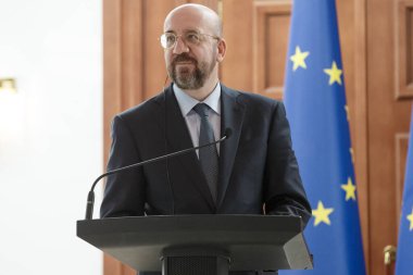 Chisinau, Moldova - 28 Mart 2023: Maia Sandu ve Charles Michel 'in Chisinau' daki basın toplantısı