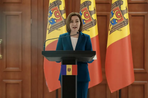 Chisinau, Moldova - 28 Mart 2023: Maia Sandu ve Charles Michel 'in Chisinau' daki basın toplantısı