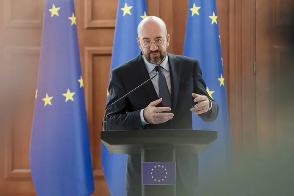 Chisinau, Moldova - 28 Mart 2023: Maia Sandu ve Charles Michel 'in Chisinau' daki basın toplantısı