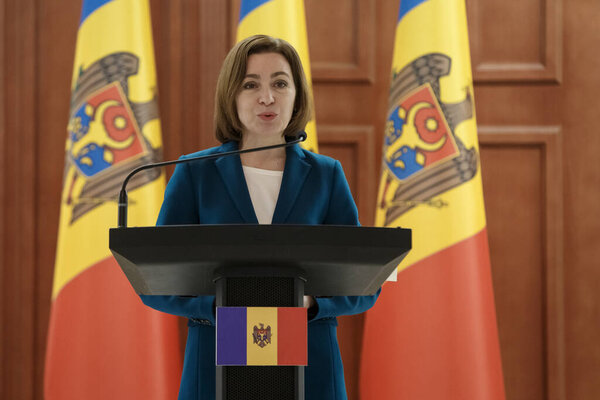 Chisinau, Moldova - March 28, 2023: The press conference of Maia Sandu and Charles Michel in Chisinau
