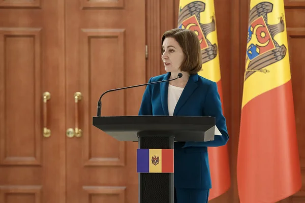 Chisinau, Moldova - 28 Mart 2023: Maia Sandu ve Charles Michel 'in Chisinau' daki basın toplantısı